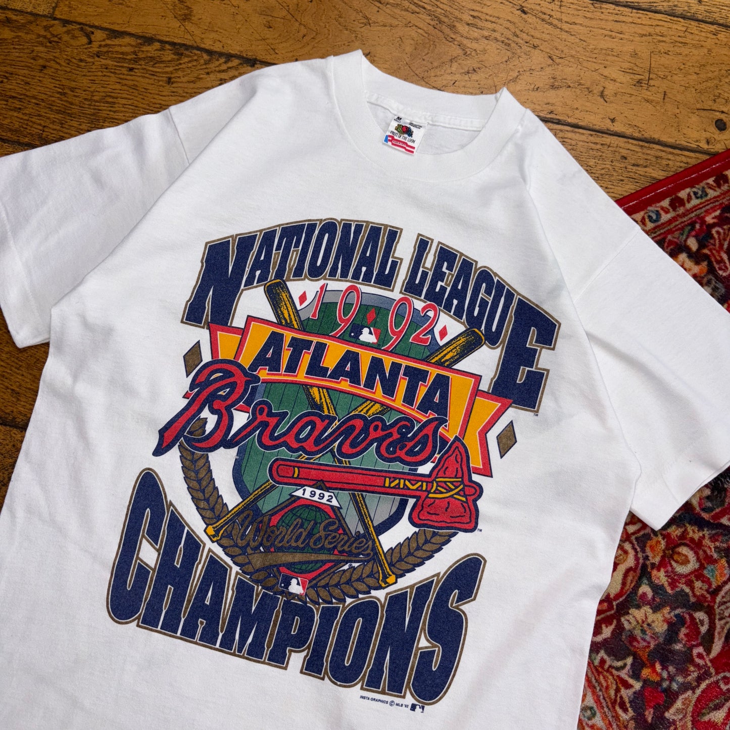Vintage 1992 MLB Atlanta Braves White Champion Single Stitch Graphic T-Shirt - S