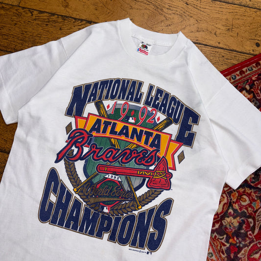 Vintage 1992 MLB Atlanta Braves White Champion Single Stitch Graphic T-Shirt - S