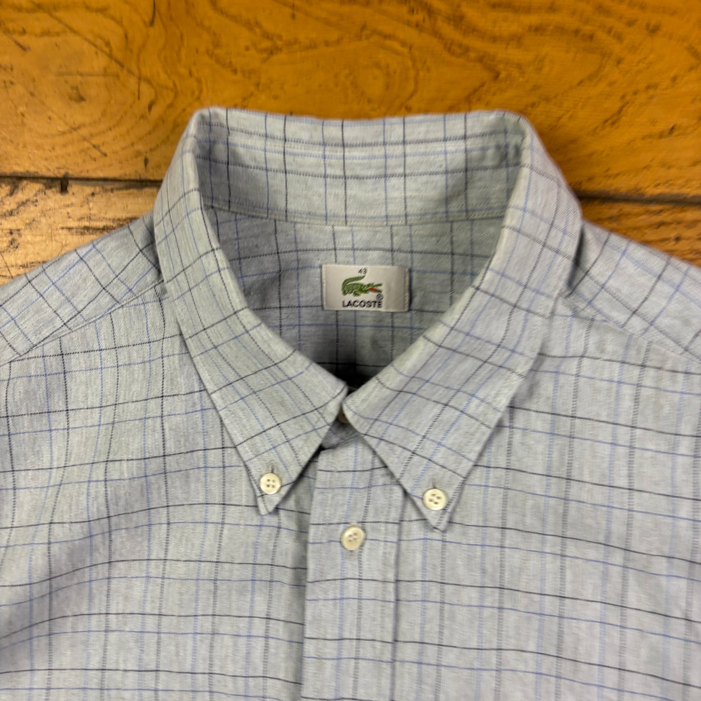 Vintage Lacoste Blue Check Embroidered Shirt - XL