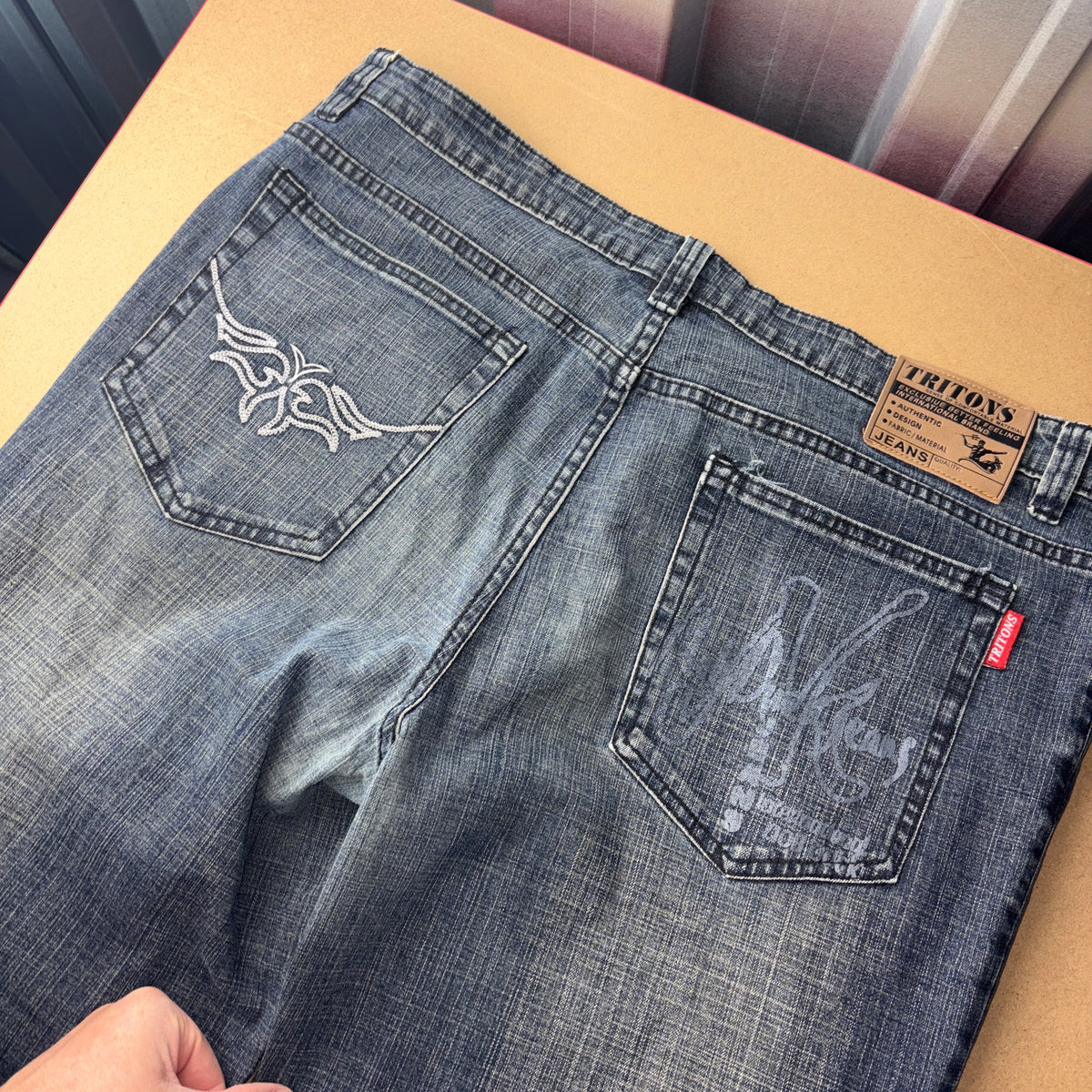 Embroidered Blue Japanese Denim Hip Hop Y2K Baggy Jeans - 38S