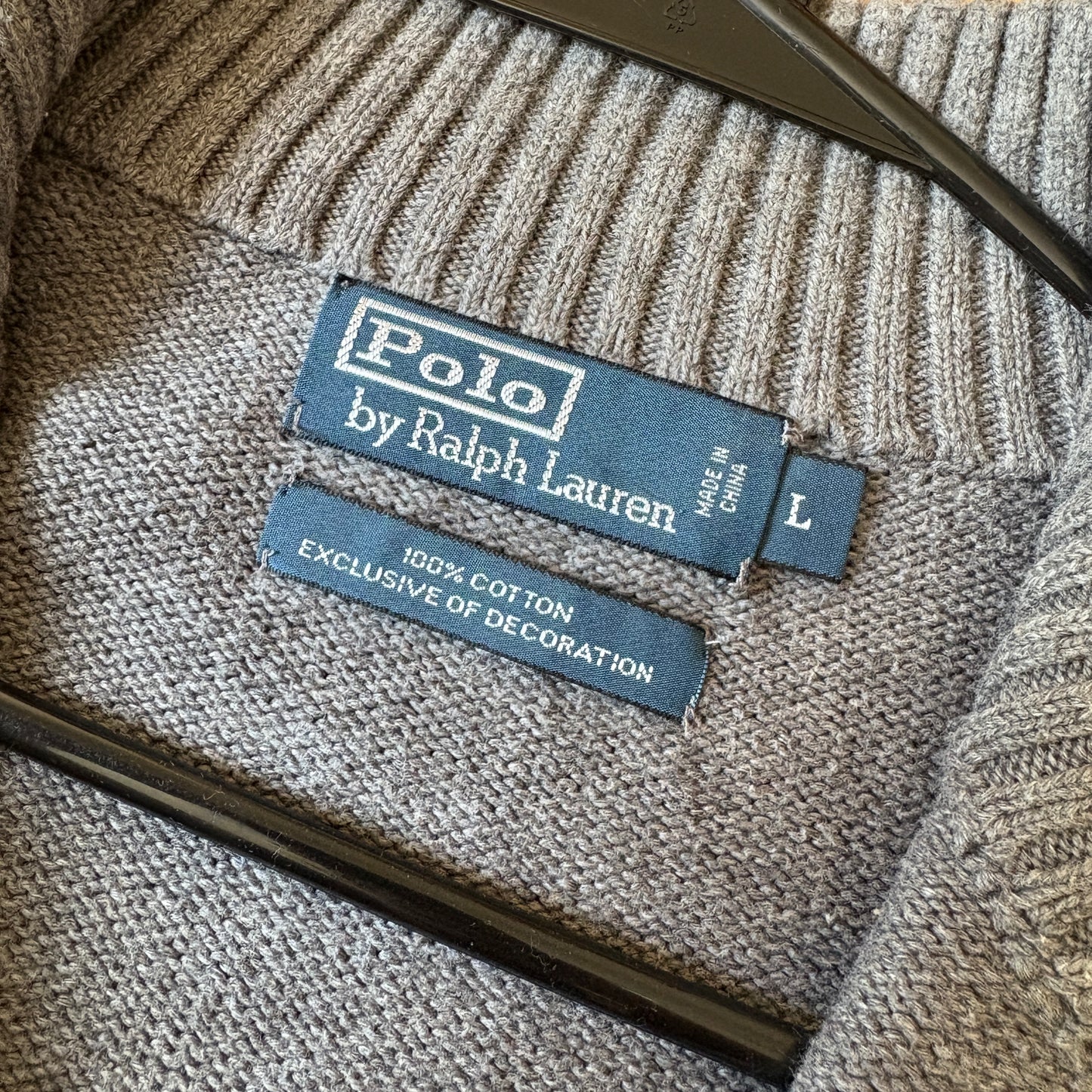 Vintage Ralph Lauren Grey Quarter Zip Chunky Knit Jumper - L