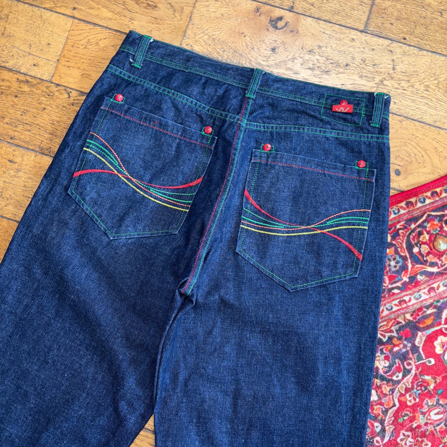 Vintage Embroidered Blue Hip Hop Baggy Shorts Jorts - 38