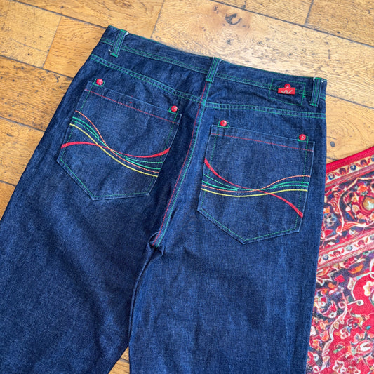 Vintage Embroidered Blue Hip Hop Baggy Shorts Jorts - 38