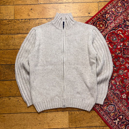 Vintage Nautica Cream Zip Wool Embroidered Knit Jumper - XL