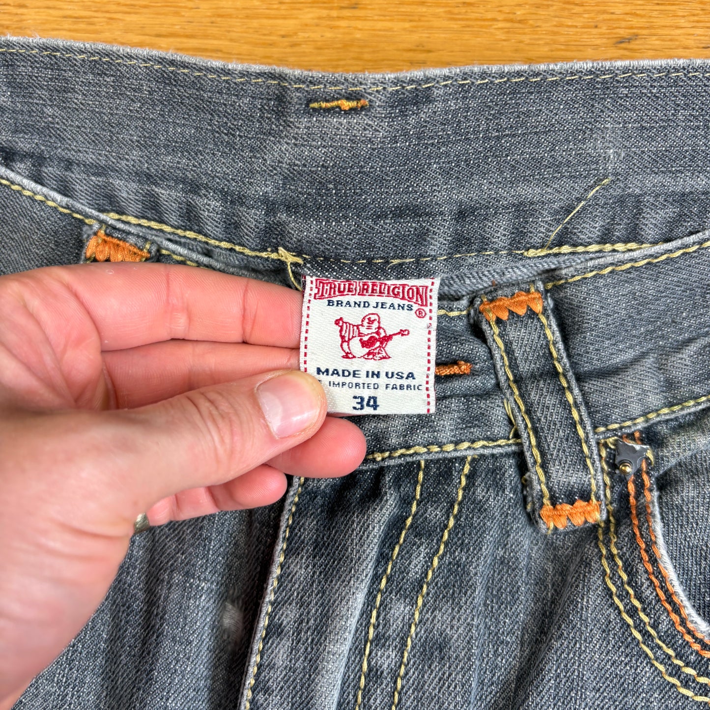 Vintage True Religion Blue Grey Baggy Embroidered Y2K Shorts Jorts - 34