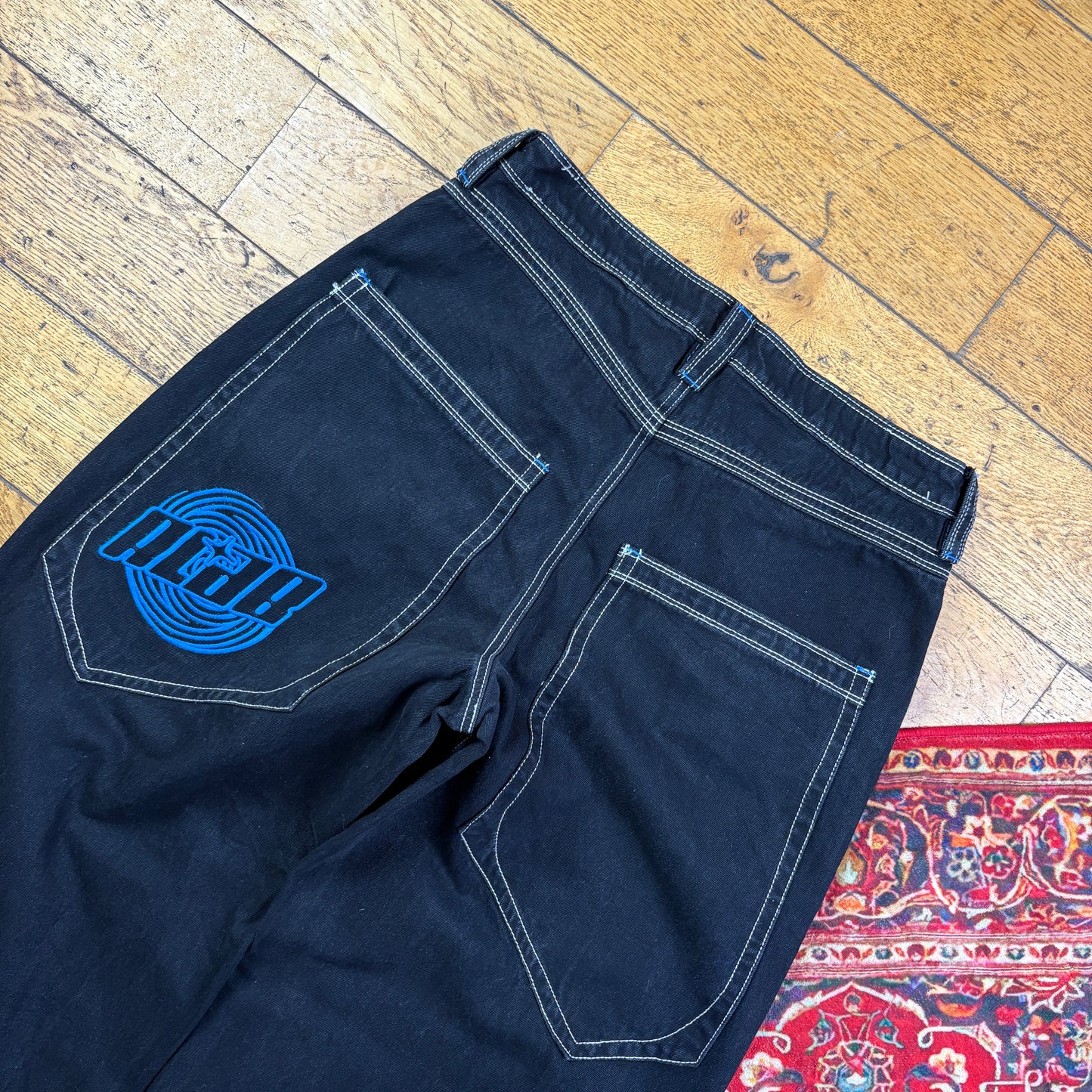 Vintage Alab Black JNCO Style Embroidered Y2K Hip Hop Baggy Jeans - 34