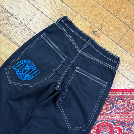 Vintage Alab Black JNCO Style Embroidered Y2K Hip Hop Baggy Jeans - 34
