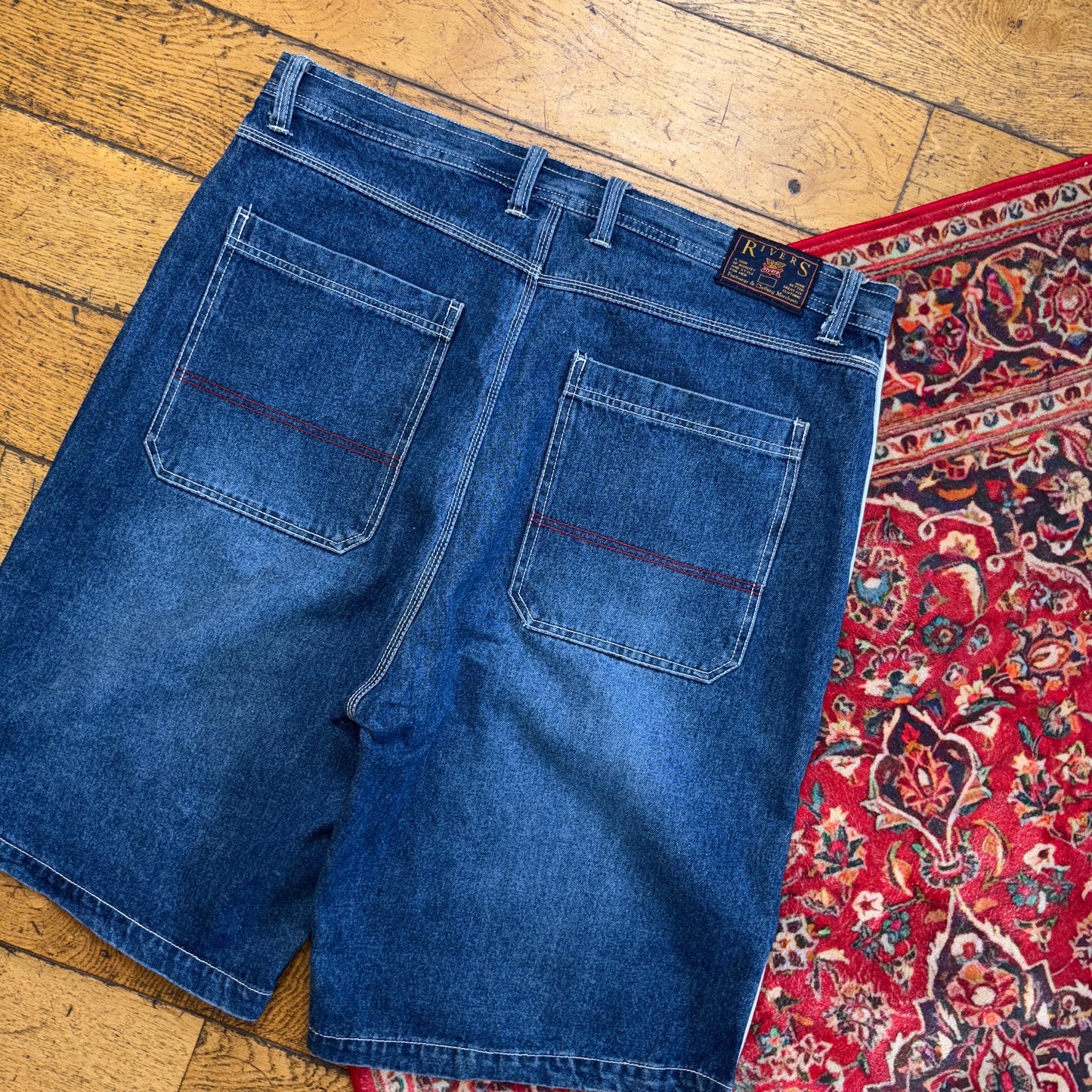 Vintage Embroidered Blue Hip Hop Baggy Shorts Jorts - 40