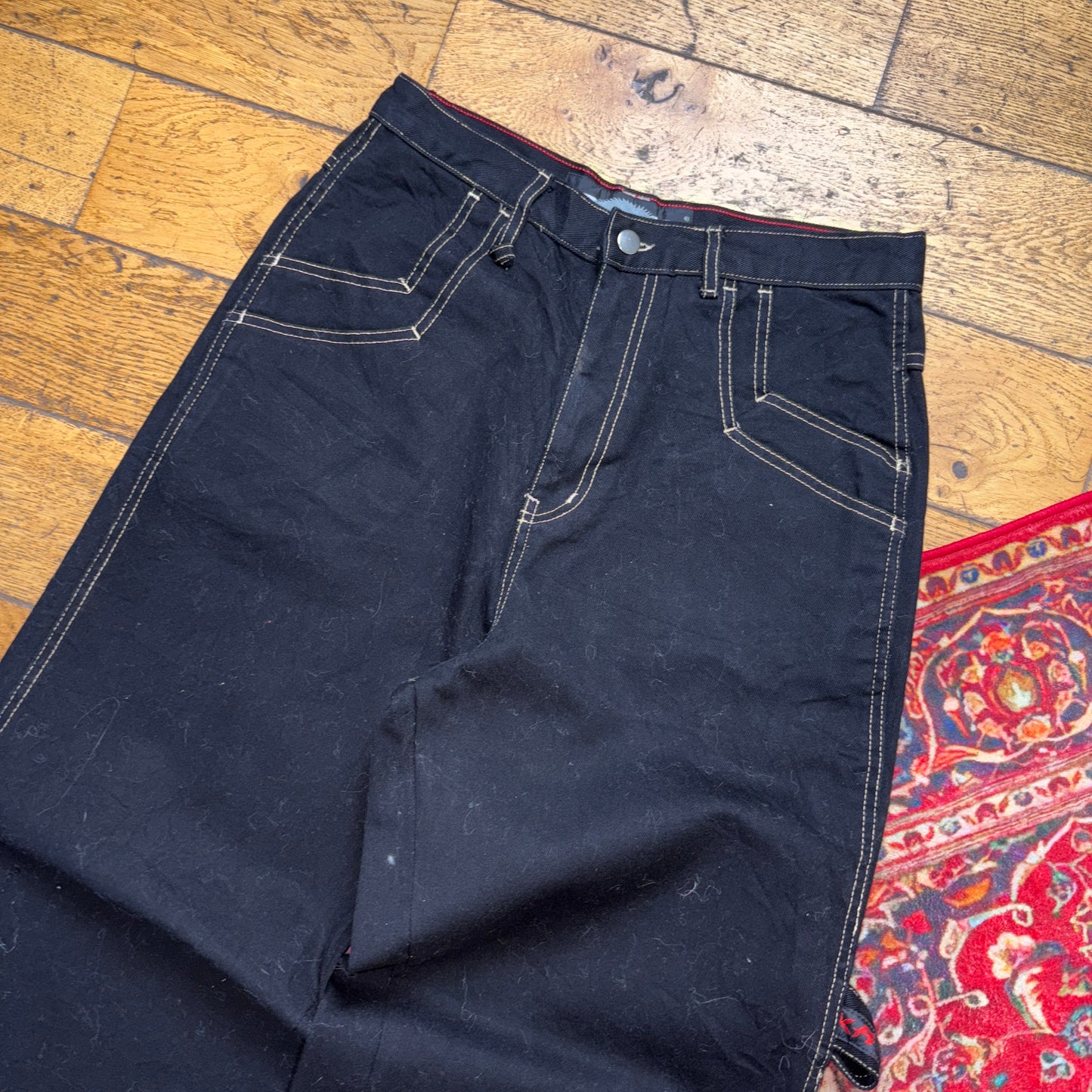 Vintage Black JNCO Style Embroidered Y2K Hip Hop Baggy Jeans - 30R