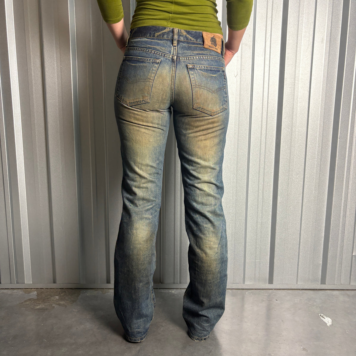 Embroidered Bootcut Blue Grunge Japanese Denim Hip Hop Y2K Baggy Jeans - 32L
