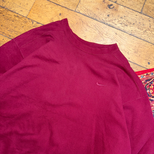Vintage 90s NIke Burgundy Swoosh Embroidered Sweatshirt - 2XL
