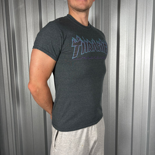 Thrasher Grey Flames Skate Graphic T-Shirt - XS