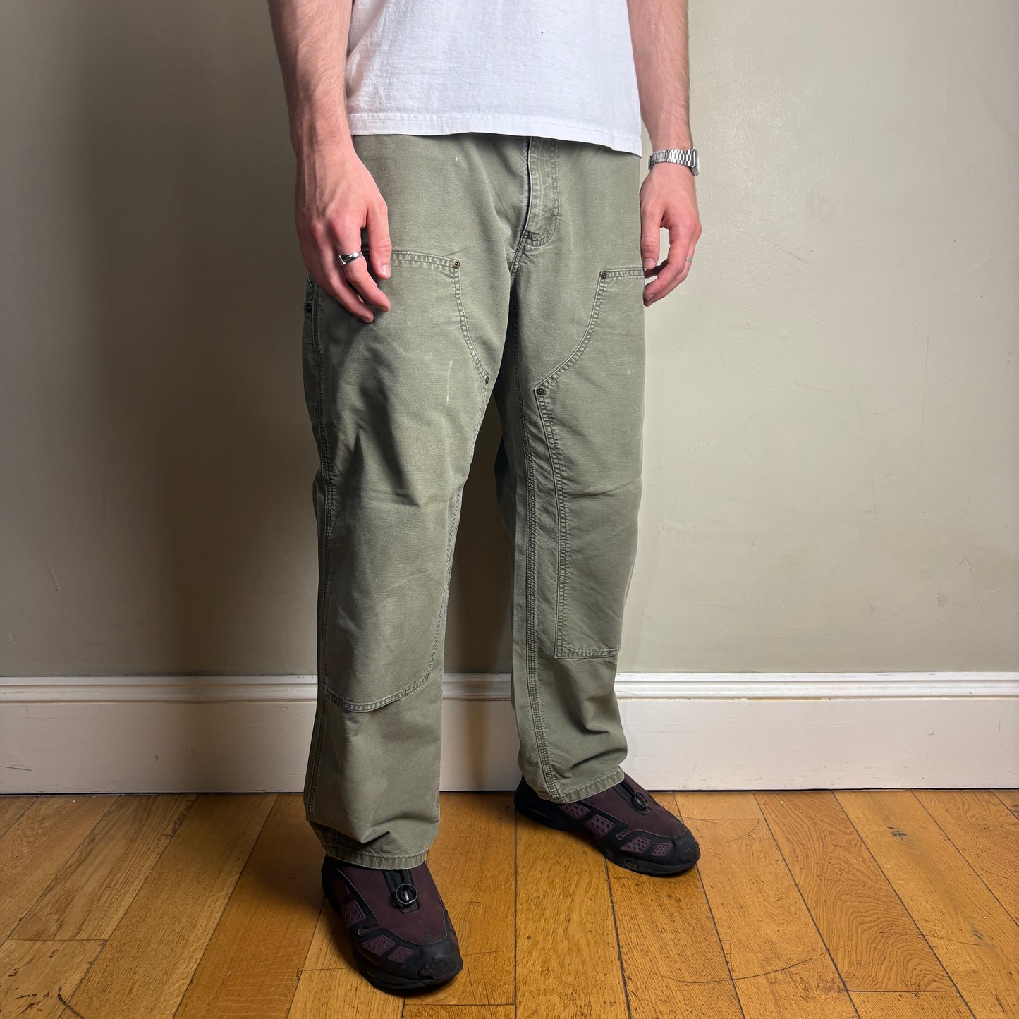 Vintage Carhartt Green Double Knee Workwear Carpenter Baggy Trousers - 36S