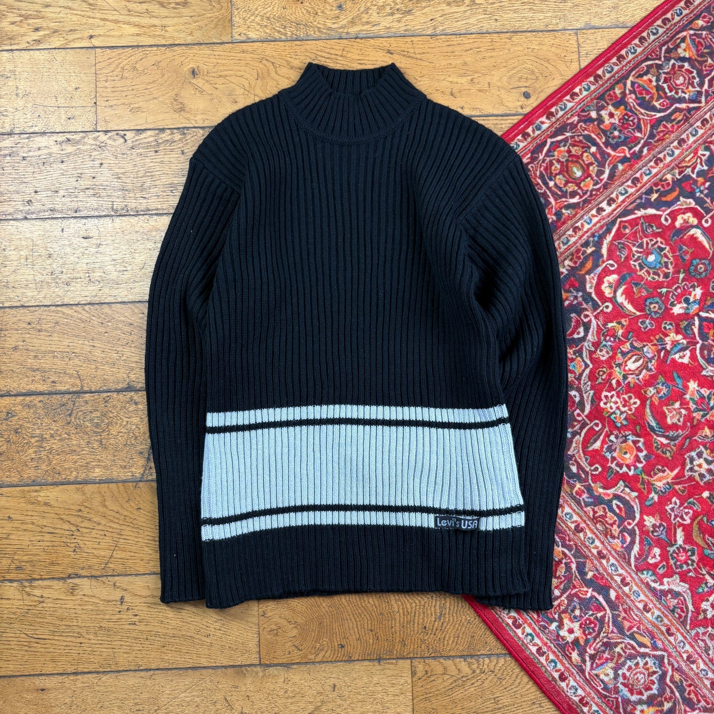 Vintage Levis Black Stripe Chunky Knit Jumper - XS