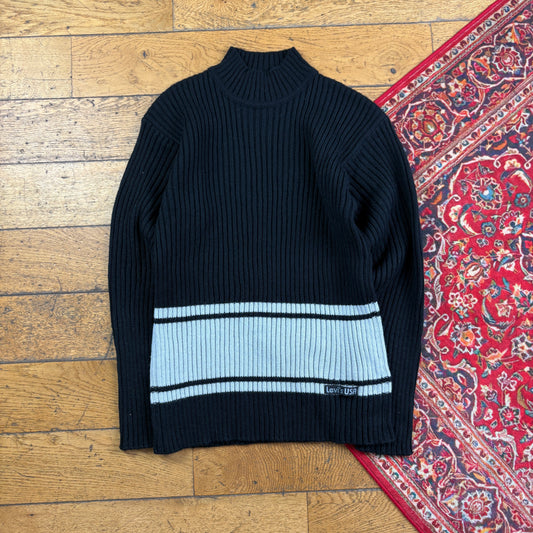 Vintage Levis Black Stripe Chunky Knit Jumper - XS