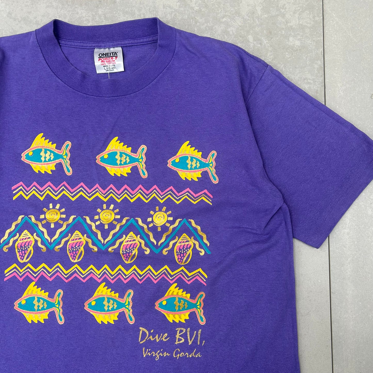 Vintage purple single stitch fish graphic t shirt - Small