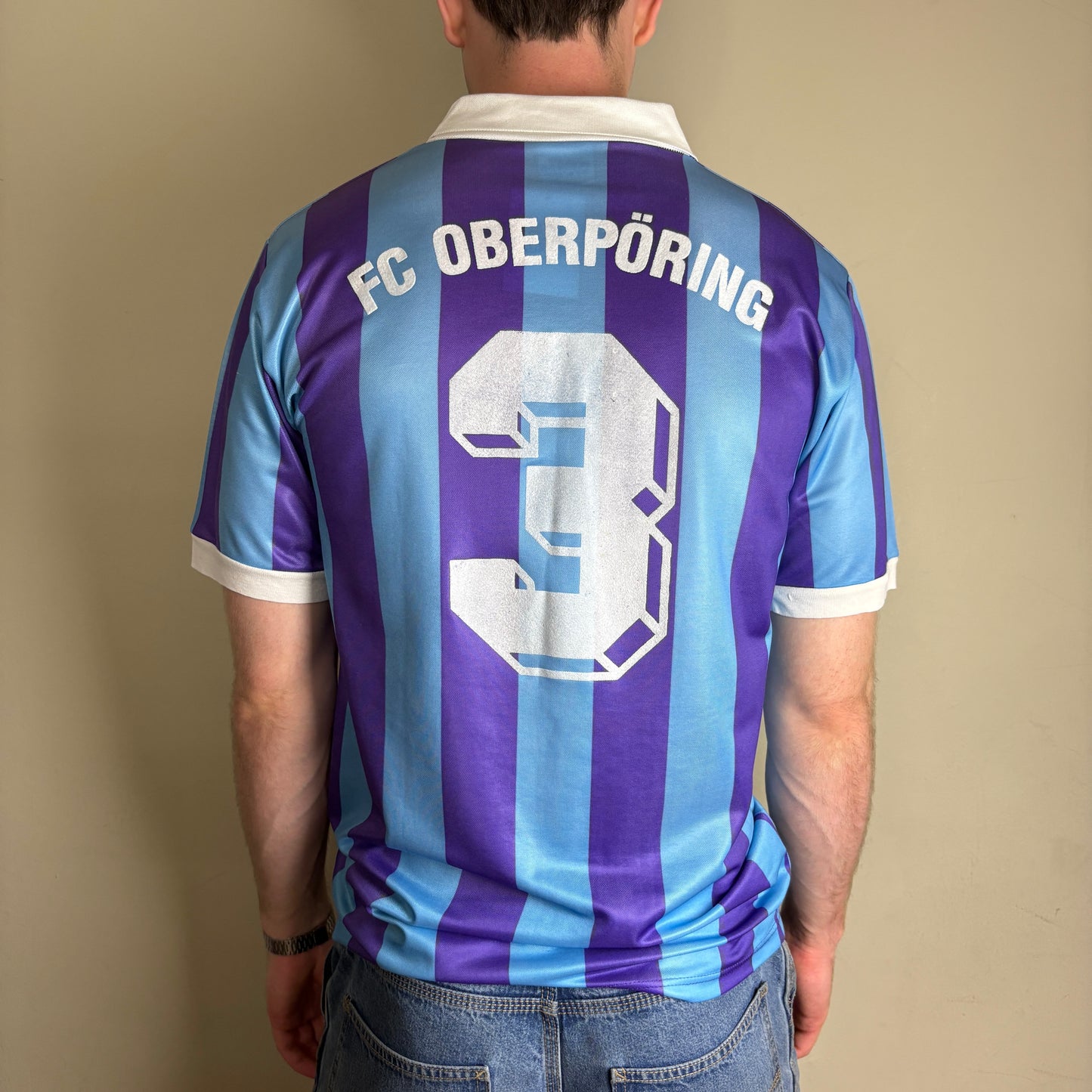 Vintage FC Oberporing Blue Purple Stripe Football Polo Shirt - M