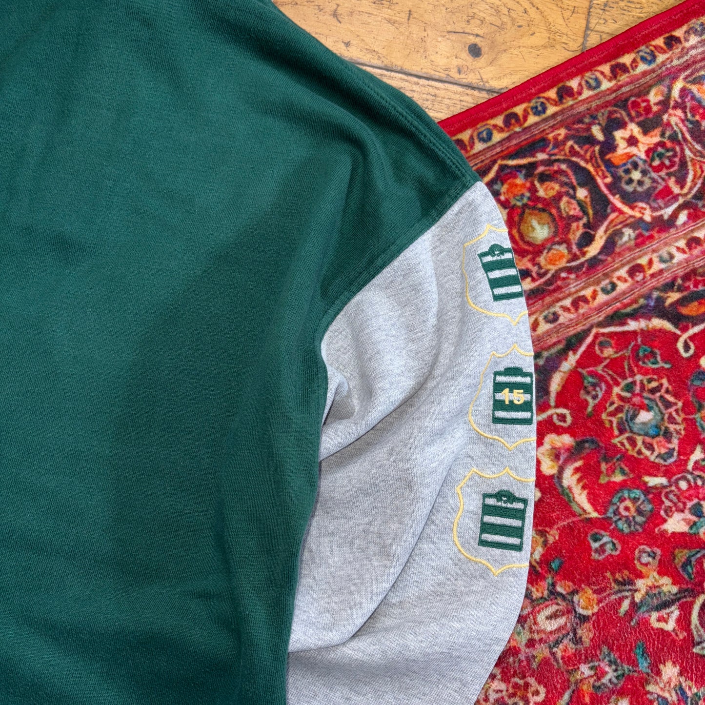Vintage Green Grey Embroidered Rugby Polo Shirt - S