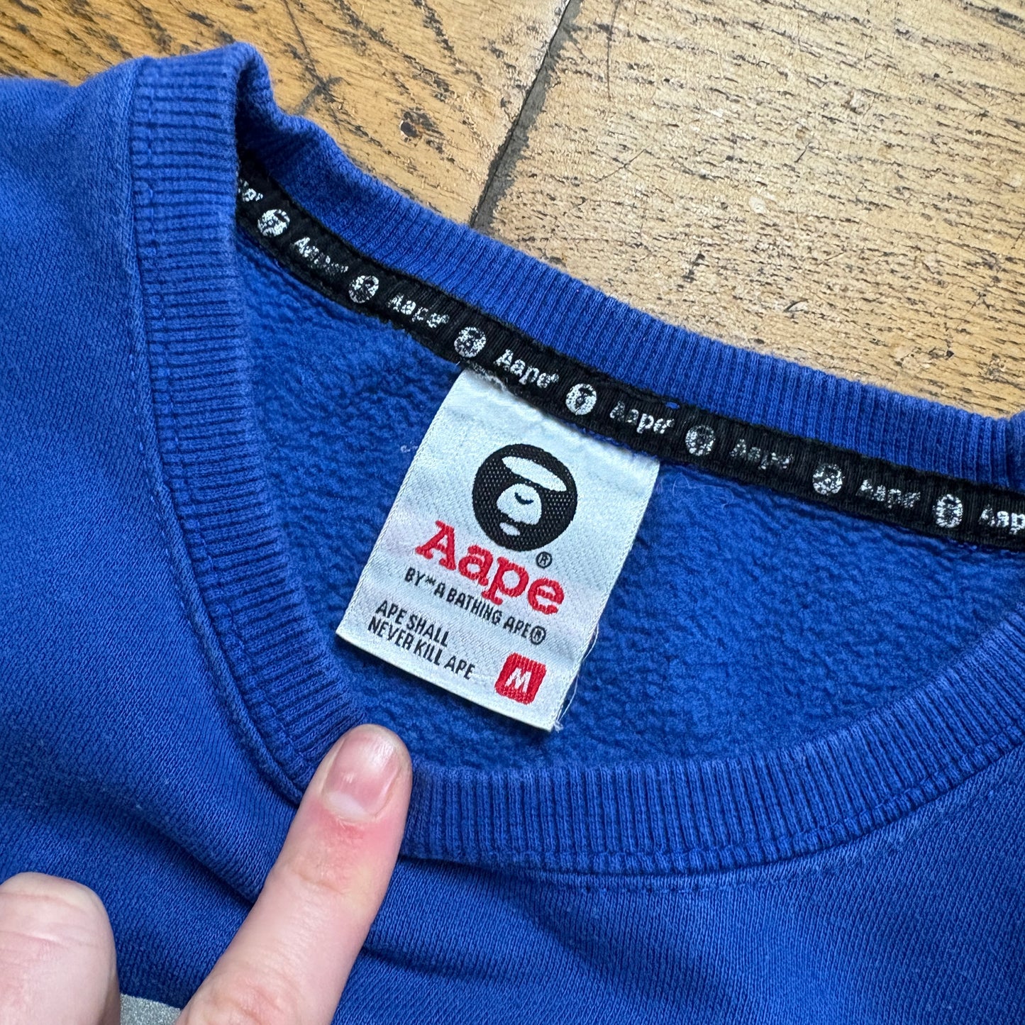 Vintage Bape Bathing Ape Blue Aape Sweatshirt - XS