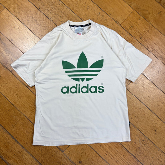 Vintage 90s Adidas Originals Cream Graphic T-Shirt - S
