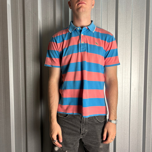 Vintage Lacoste Blue Pink Stripe 00s Polo Shirt - S