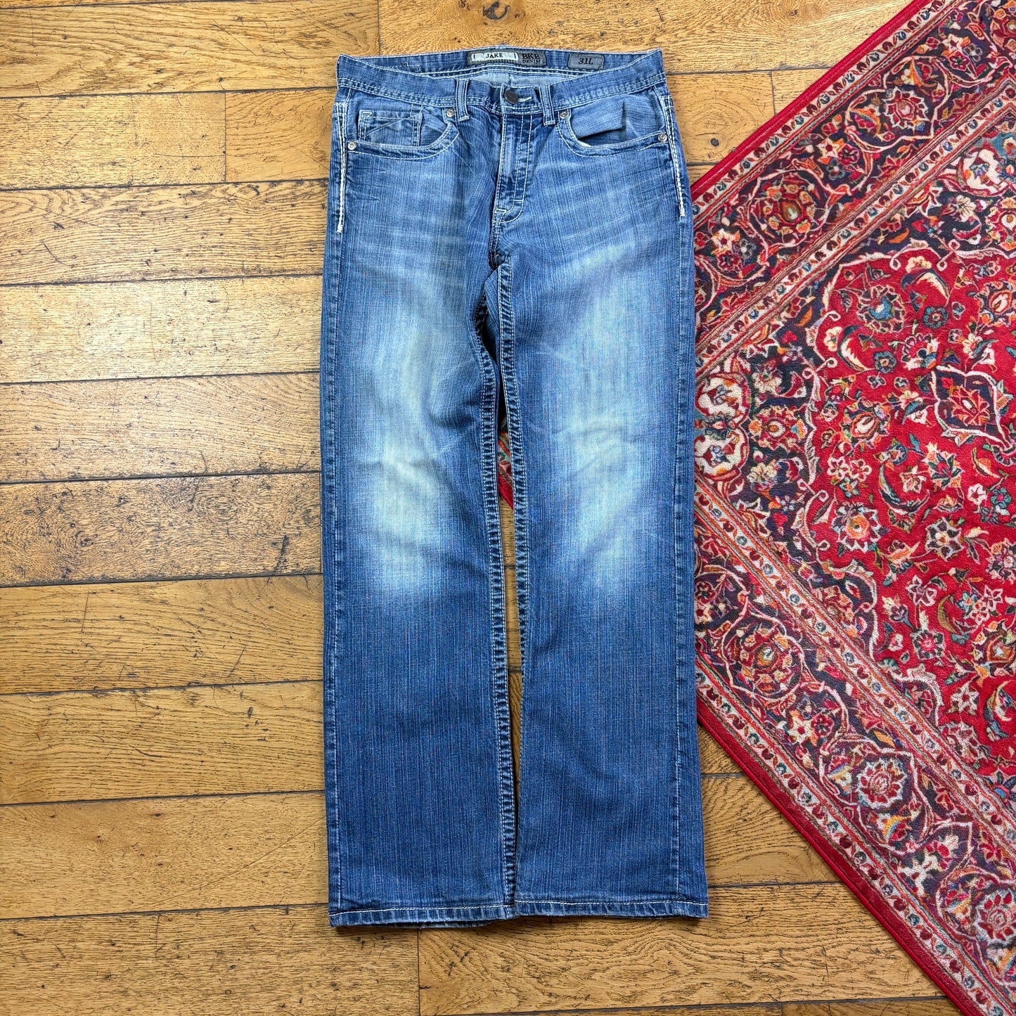Vintage Blue Embroidered Y2K Hip Hop Baggy Jeans - 34