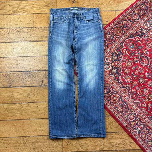 Vintage Blue Embroidered Y2K Hip Hop Baggy Jeans - 34
