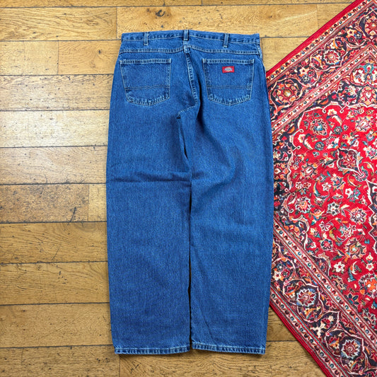 Vintage Dickies Workwear Carpenter Baggy Blue Trousers - 36
