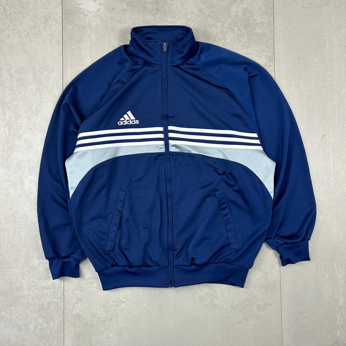 Adidas blue track jacket with tri stripes - Medium