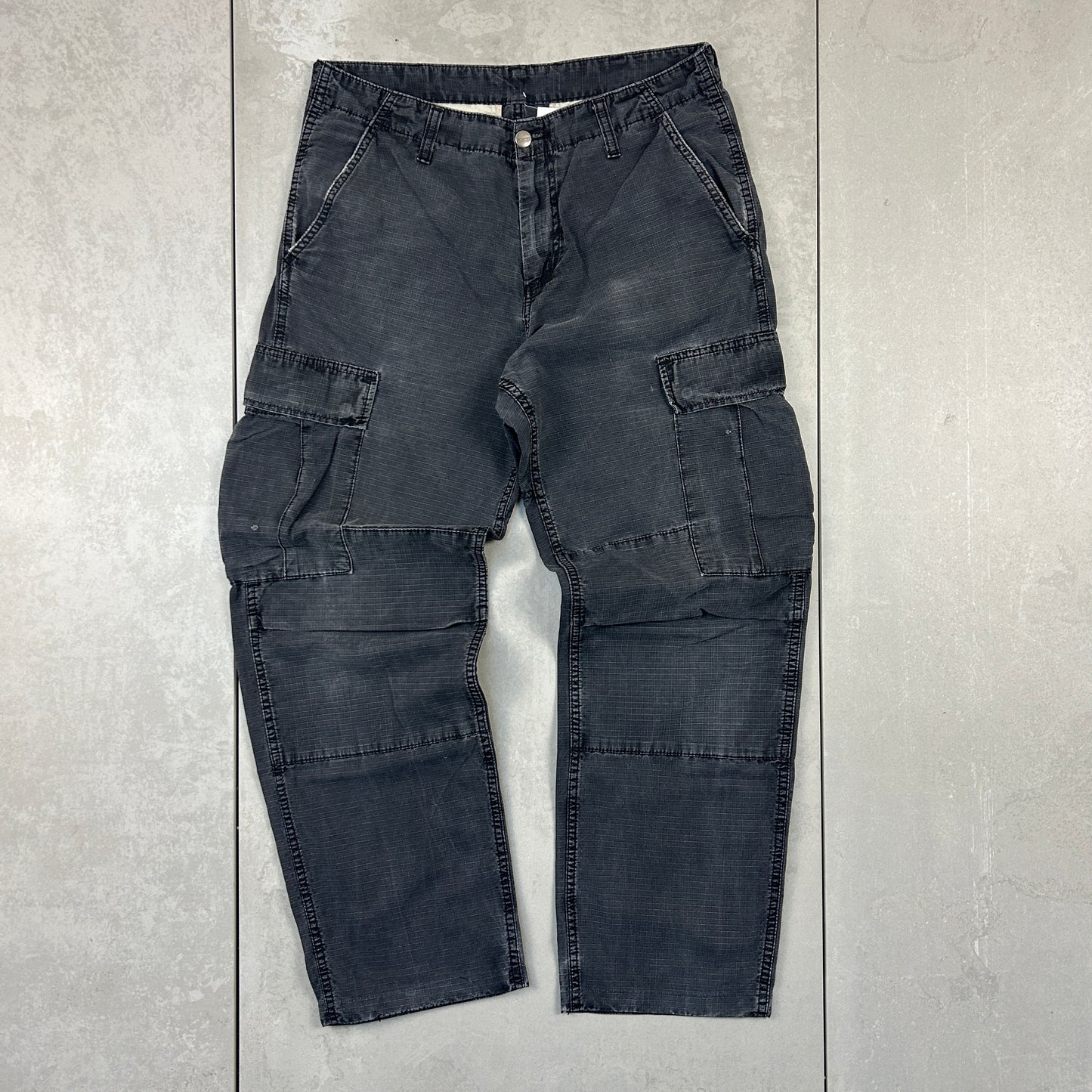 Vintage Carhartt Workwear Carpenter Cargo Black Baggy Trousers - 32