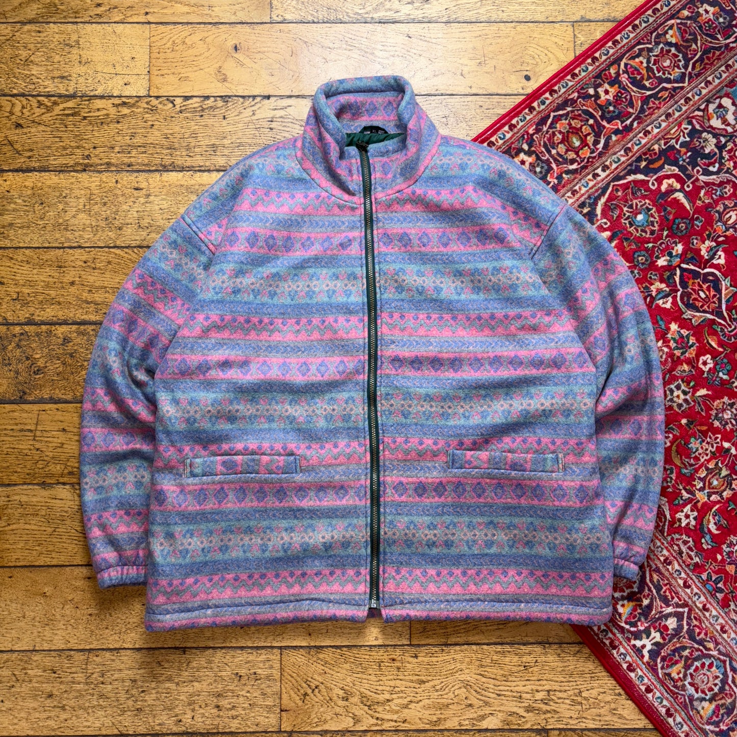 Vintage 90s Purple Blue Crazy Fleece Quilt Lined Sweatshirt - 2XL