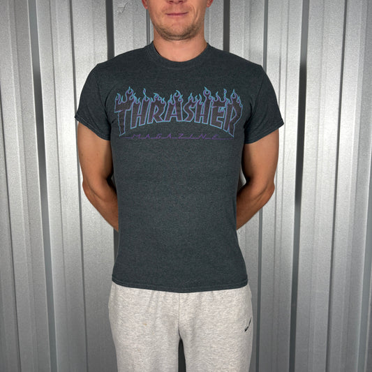 Thrasher Grey Flames Skate Graphic T-Shirt - XS
