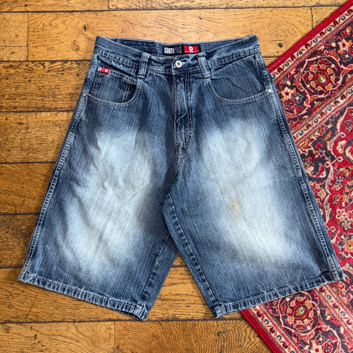 Vintage Southpole Blue Embroidered Y2K Hip Hop Baggy Jeans Shorts Jorts - 32