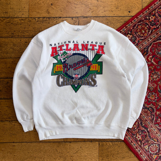 Vintage 1991 MLB Atlanta Braves White Graphic Sweatshirt - XL