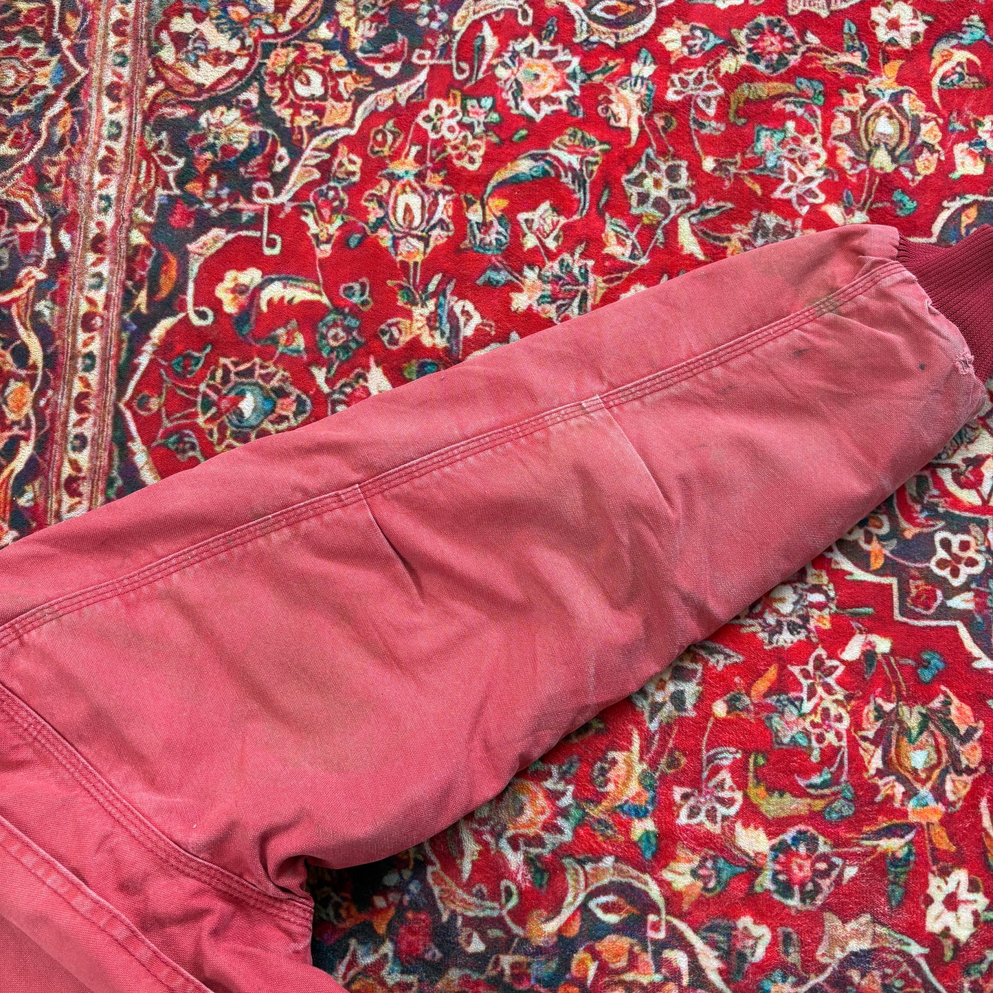 Vintage Workwear Chore Pink Faded Red Heavyweight Active Hoodie Jacket - S