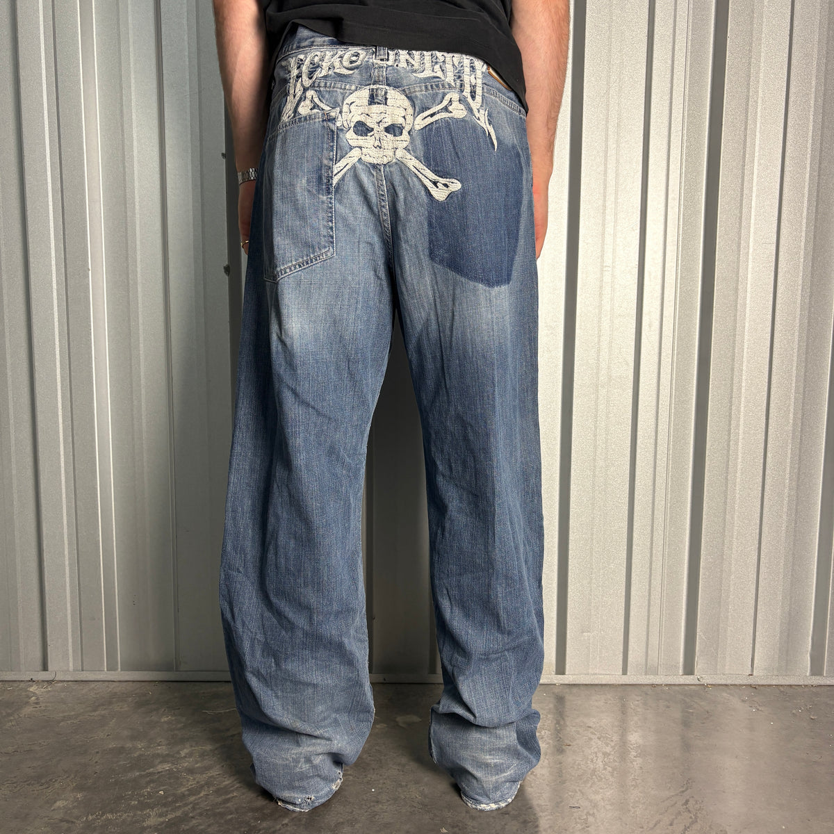 Ecko Unltd Blue Embroidered Japanese Denim Hip Hop Y2K Baggy Jeans - 36R