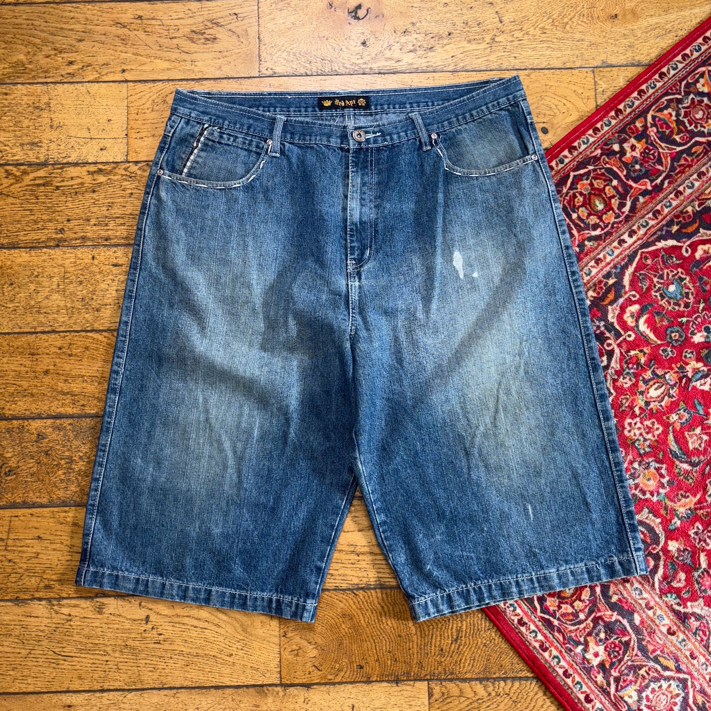 Vintage Red Ape Embroidered Hip Hop Blue Baggy Shorts Jorts - 40