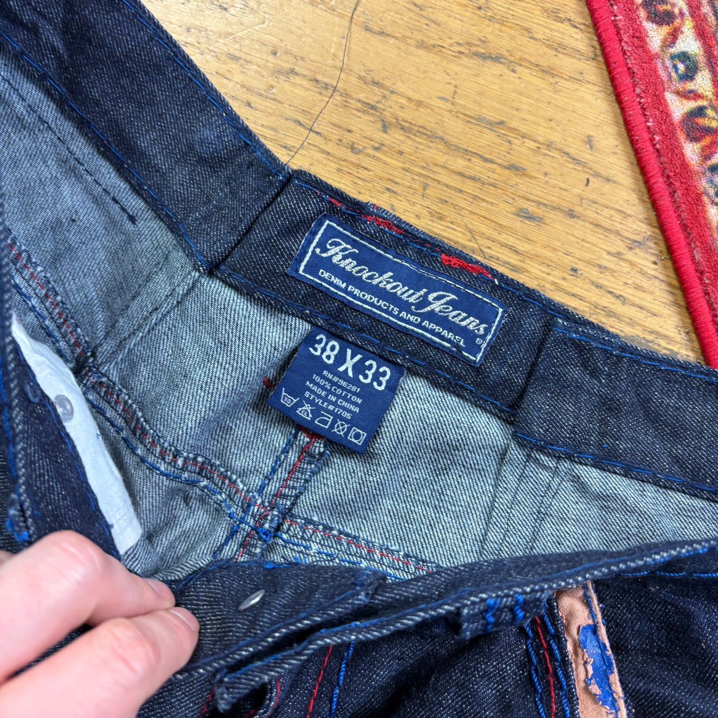 Vintage Blue Embroidered Y2K Hip Hop Baggy Jeans - 36