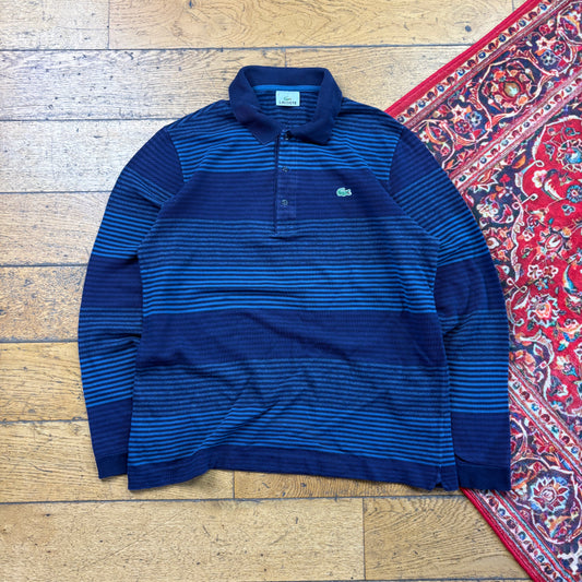 Vintage Lacoste Navy Stripe Rugby Polo Shirt - S