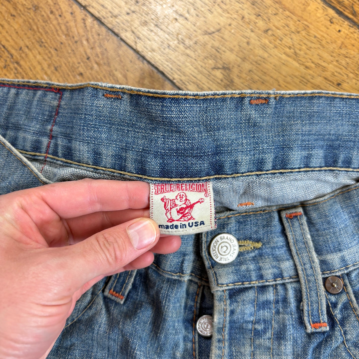 Vintage True Religion Blue Embroidered Y2K Shorts Jorts - 34