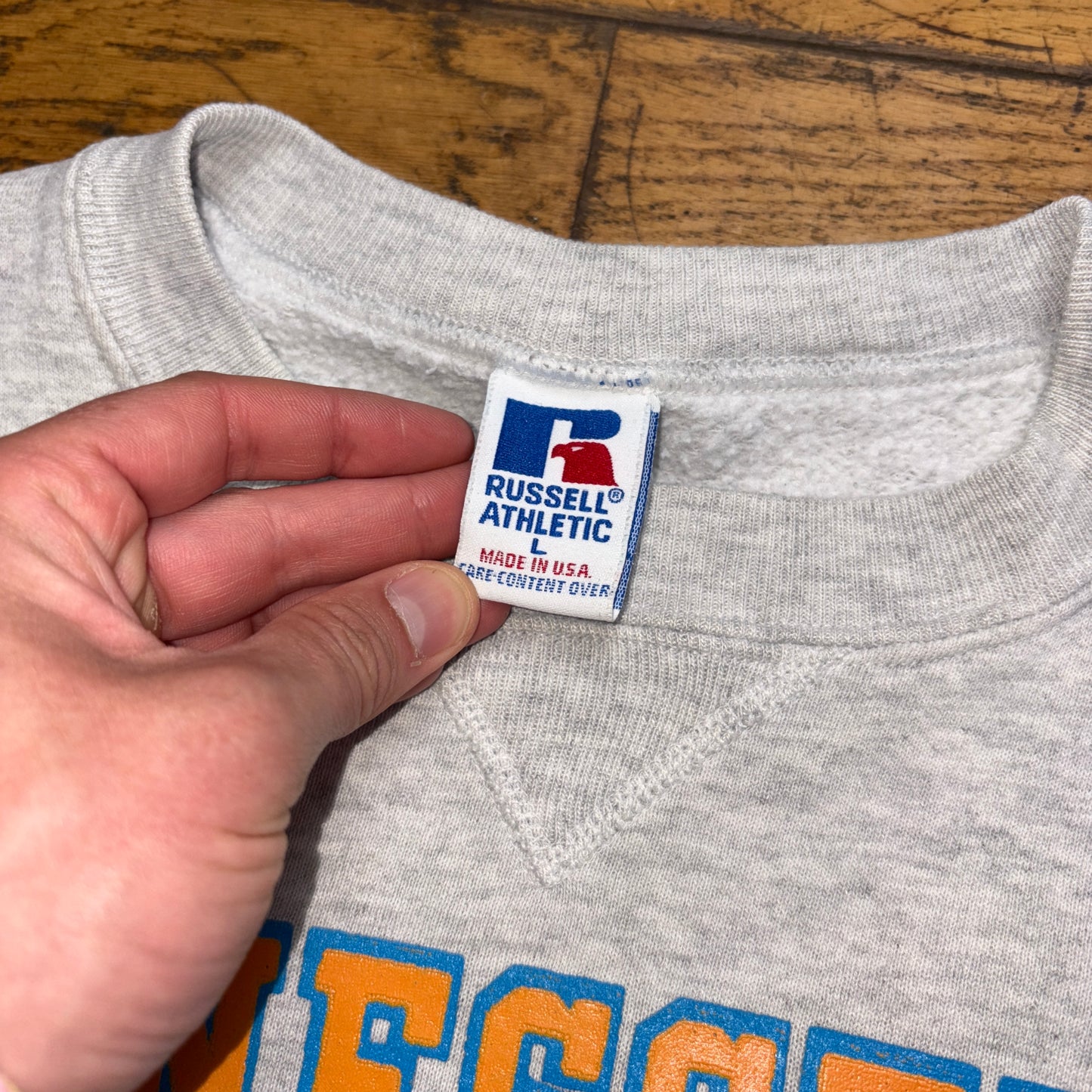Vintage 90s Russell Athletic Grey College Boxy Sweatshirt - L