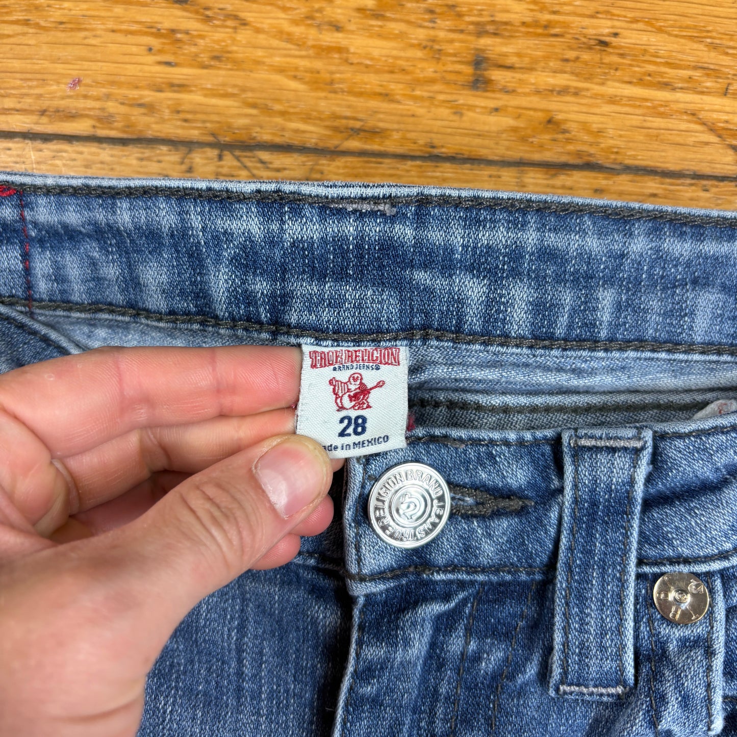 Vintage True Religion Blue Embroidered Y2K Shorts Jorts - 28