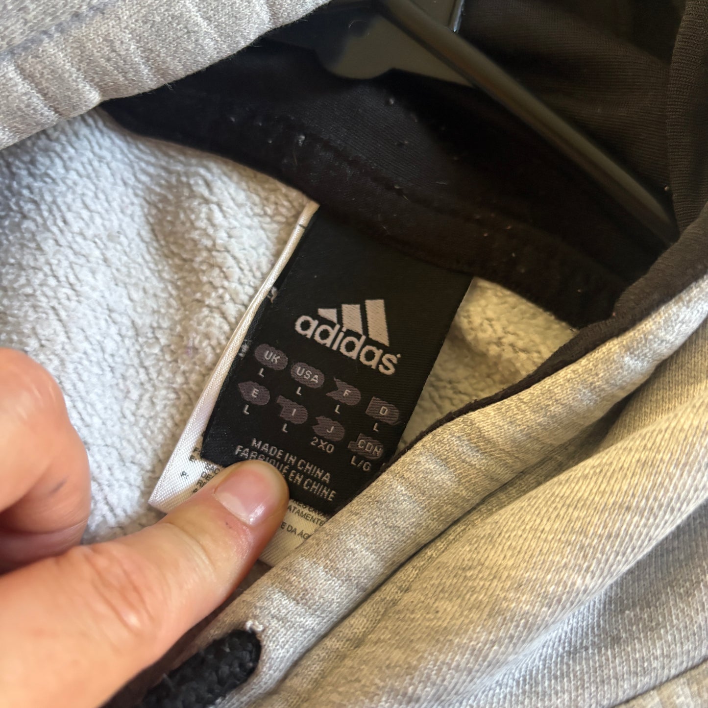 Vintage Adidas Grey Spellout Embroidered Hoodie Sweatshirt - L