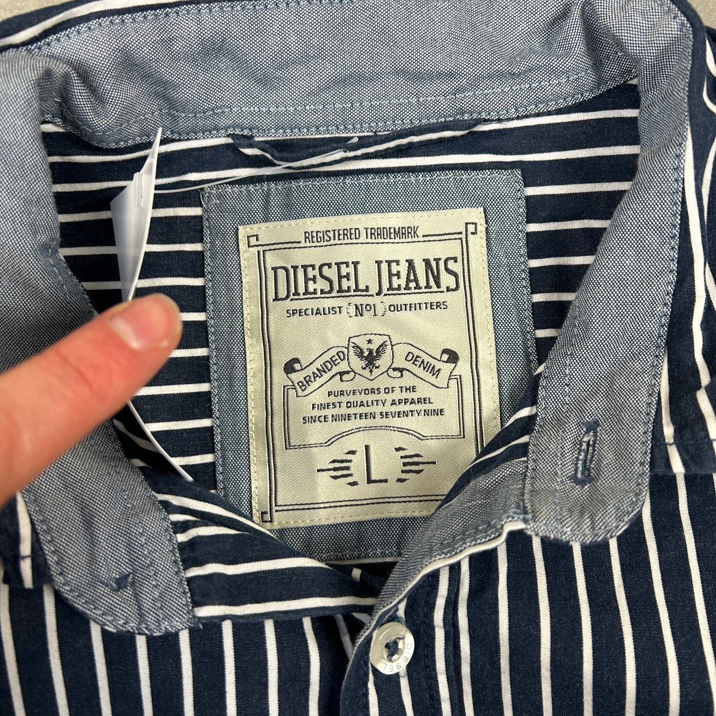 Vintage Diesel Striped Pinstripe Button Up Navy Shirt - M