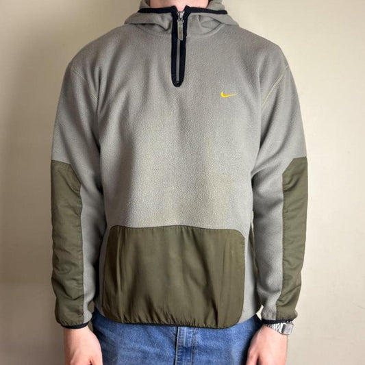 Vintage Nike y2k Swoosh Green Fleece Hoodie Sweatshirt - M