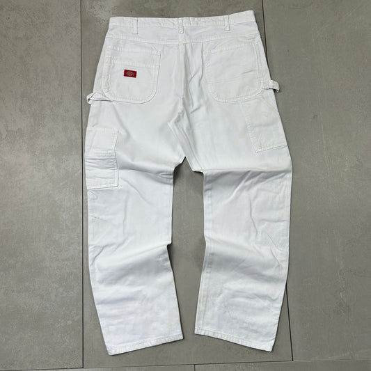 Vintage Dickies Workwear Carpenter Baggy White Trousers - 38