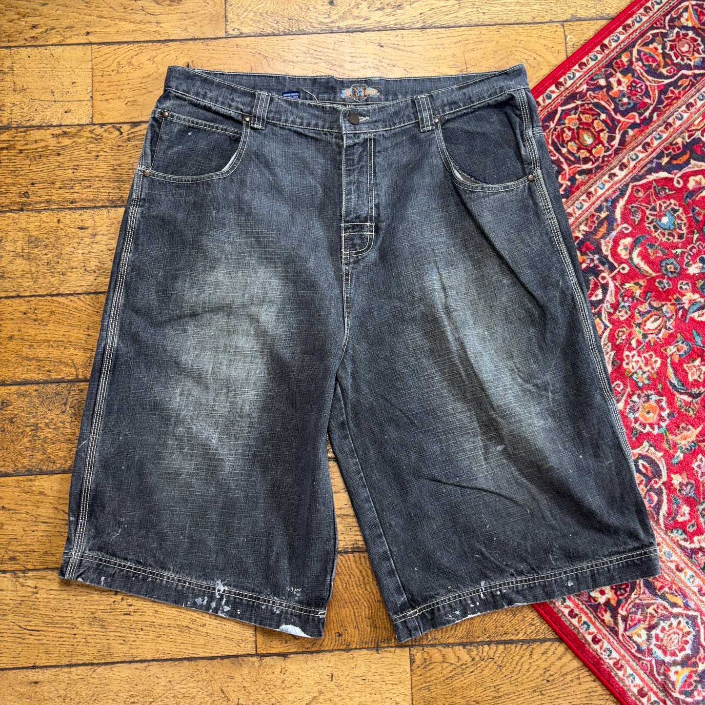 Vintage PJ Mark Black Embroidered Y2K Hip Hop Baggy Jeans Shorts Jorts - 42
