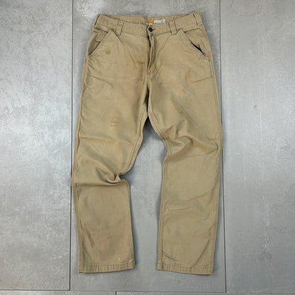 Vintage Carhartt Workwear Carpenter Cream Brown Baggy Trousers - 34