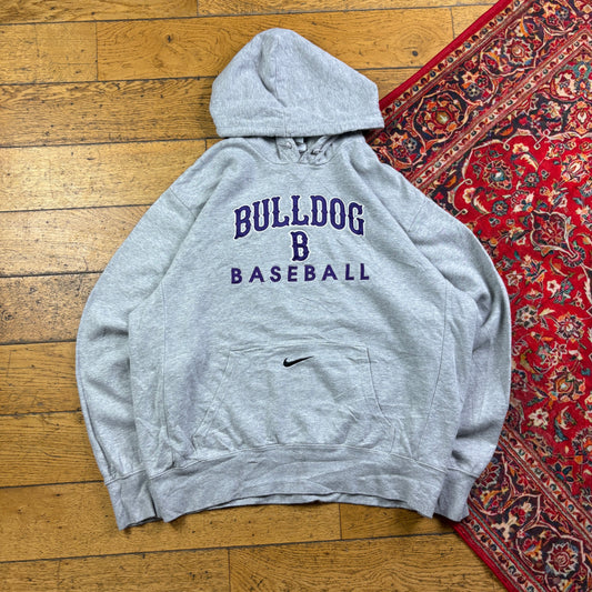 Vintage Nike USA Bulldog College Grey Hoodie Embroidered Sweatshirt - L
