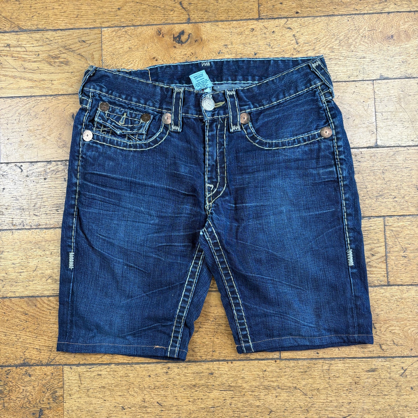 Vintage True Religion Blue Embroidered Y2K Shorts Jorts - 34